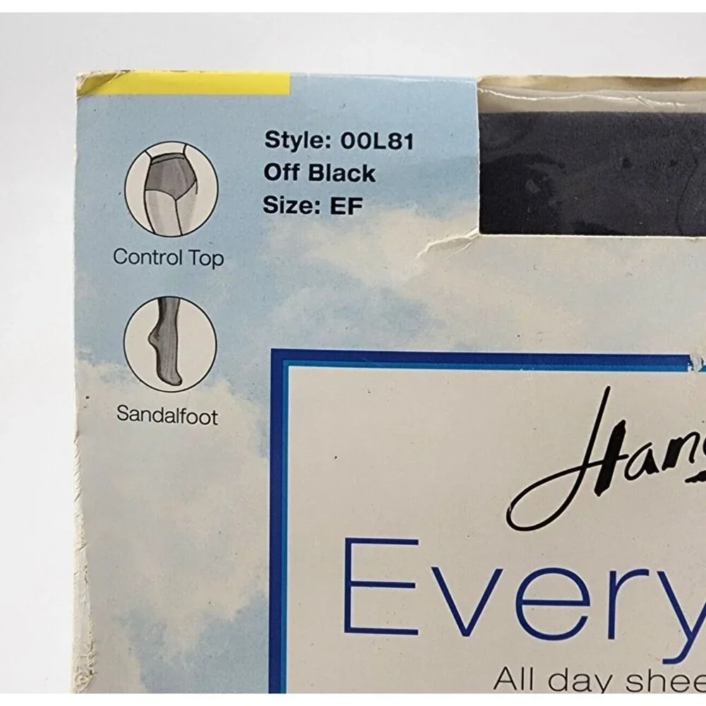 HANES Everyday‎ Day Sheer Control Top Sandalfoot Pantyhose 00L81 Black Size EF